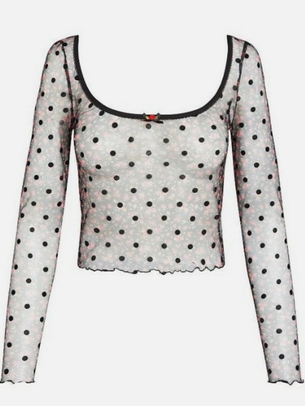 Sheer Black Polka Dot Mesh Crop - Picture 2 of 3